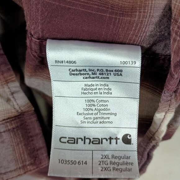 Carhartt Relaxed Fit Plaid Shirt 2XL Brown Short Sleeve Button Front Workwear - Picture 5 of 6